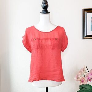 🍋 Atmosphere • Coral Short Sleeve Linen-Like Top